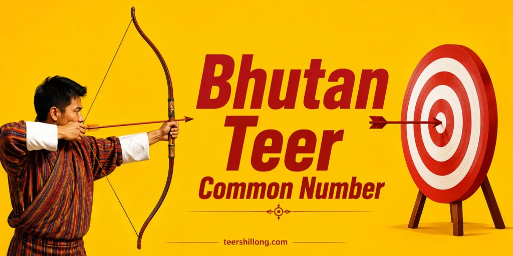 Bhutan Teer Common Number banner featuring a realistic archer aiming at a red and white target on a yellow background